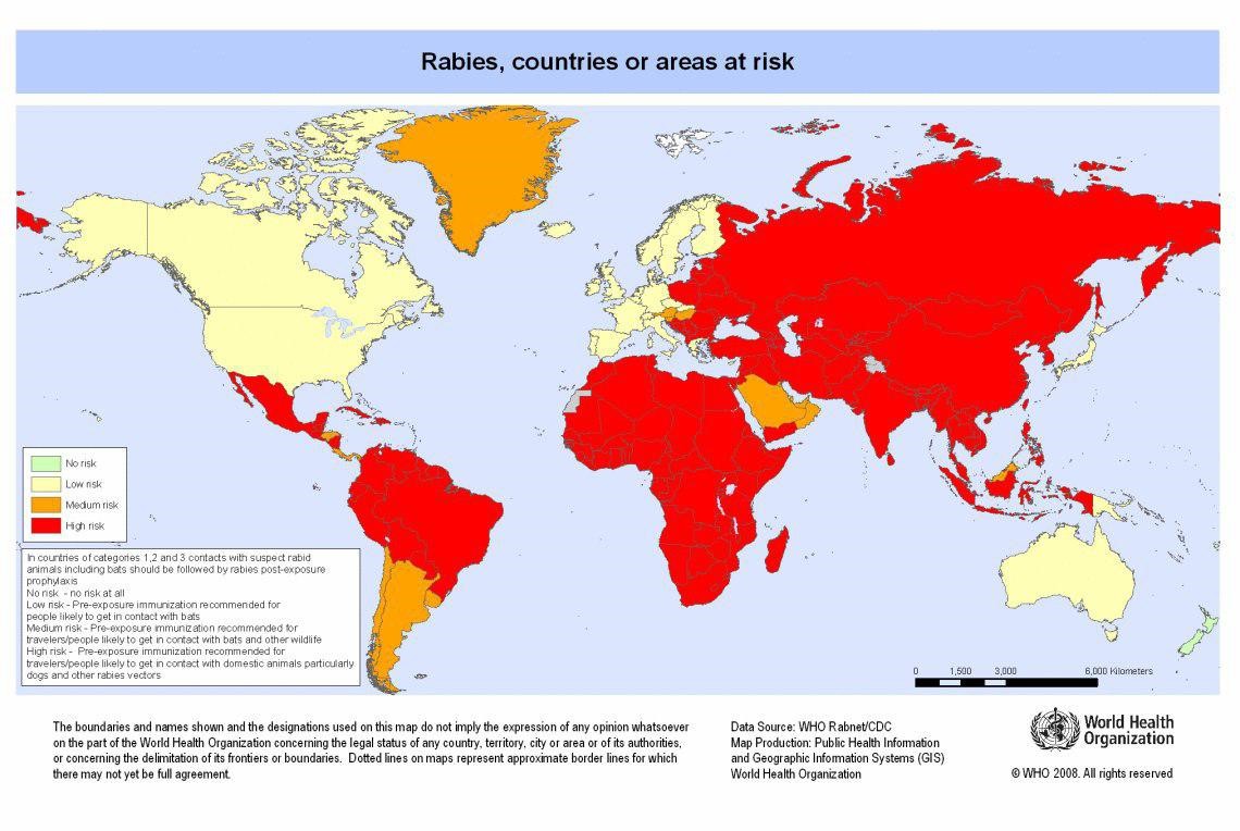 گستردگی بیماری هاری (Rabies) در جهان
